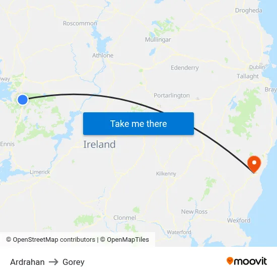 Ardrahan to Gorey map