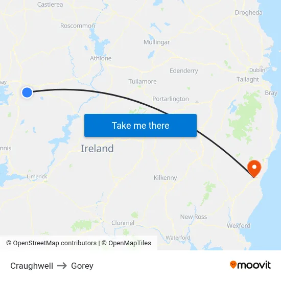 Craughwell to Gorey map