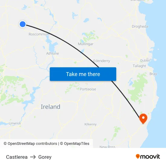 Castlerea to Gorey map
