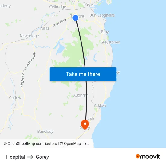 Hospital to Gorey map