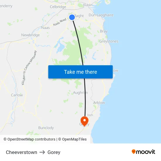 Cheeverstown to Gorey map