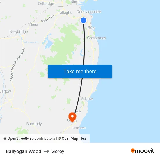 Ballyogan to Gorey map