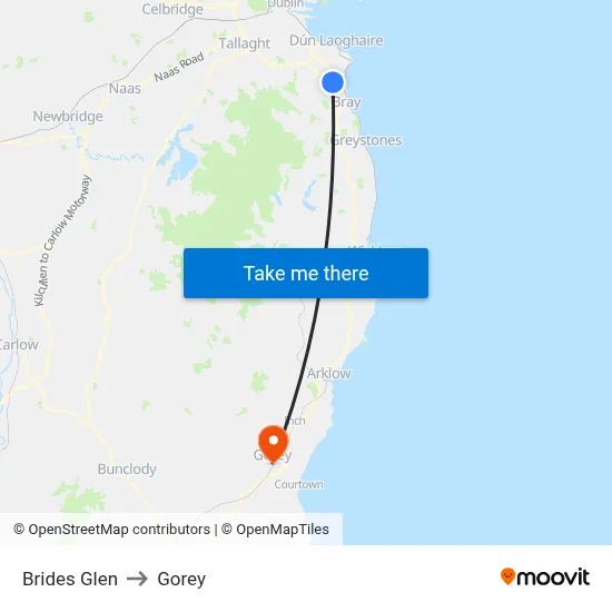 Brides Glen to Gorey map