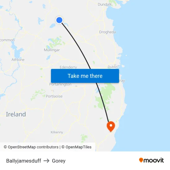 Ballyjamesduff to Gorey map