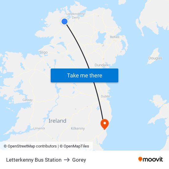 Letterkenny Bus Station to Gorey map