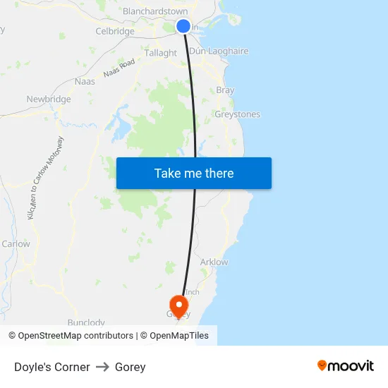 Doyle's Corner to Gorey map