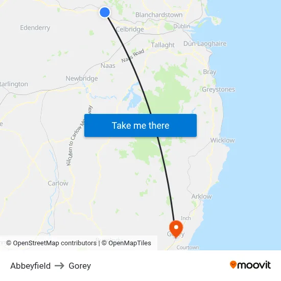 Abbeyfield to Gorey map