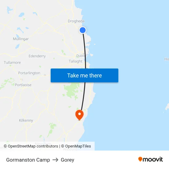 Gormanston Camp to Gorey map