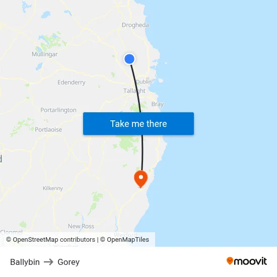 Ballybin to Gorey map