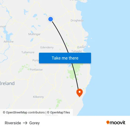 Riverside to Gorey map