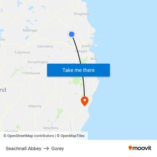 Seachnall Abbey to Gorey map