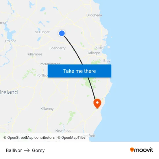 Ballivor to Gorey map