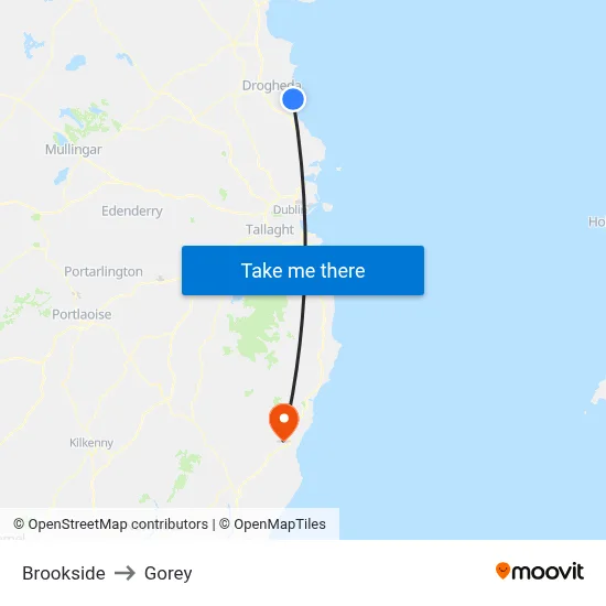 Brookside to Gorey map