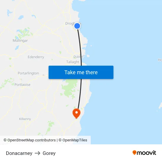 Donacarney to Gorey map