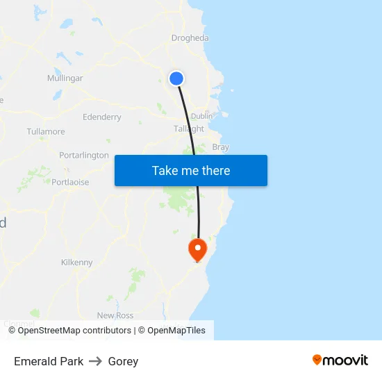 Emerald Park to Gorey map