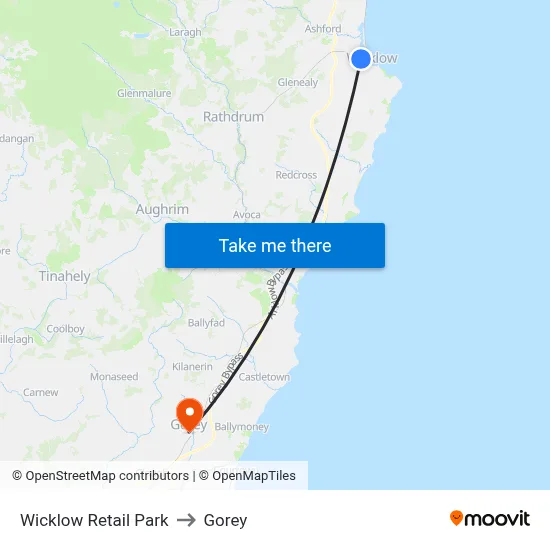 Wicklow Retail Park to Gorey map