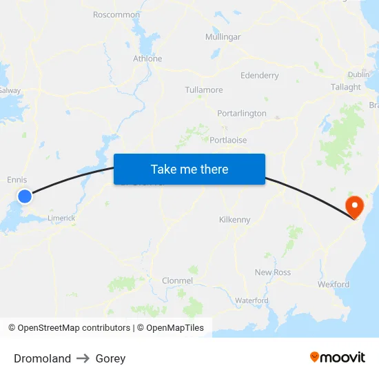 Dromoland to Gorey map