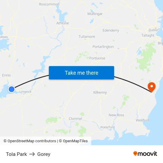 Tola Park to Gorey map