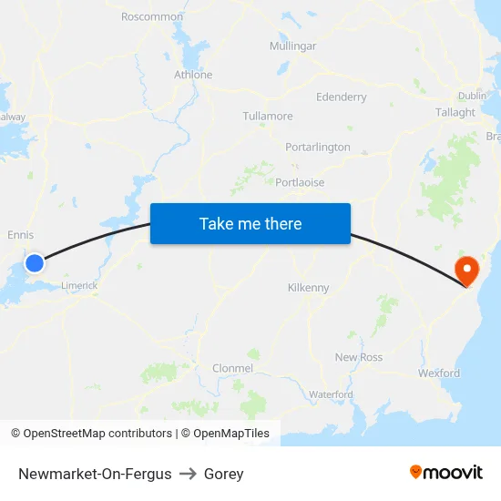 Newmarket-On-Fergus to Gorey map