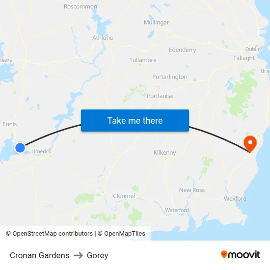 Cronan Gardens to Gorey map