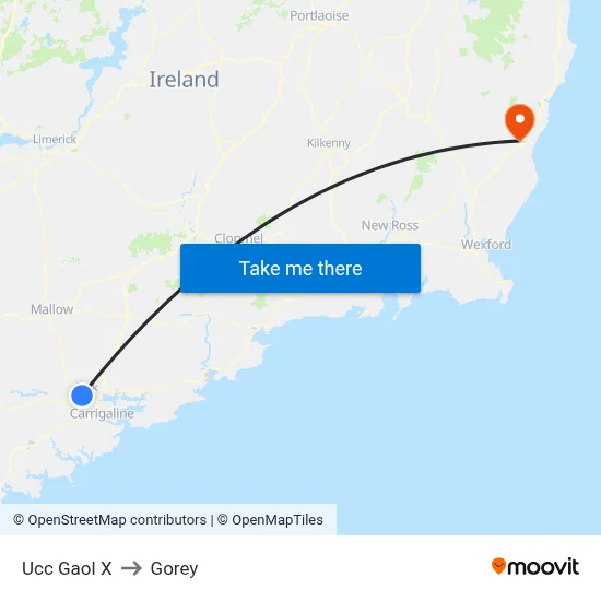 Ucc Gaol X to Gorey map