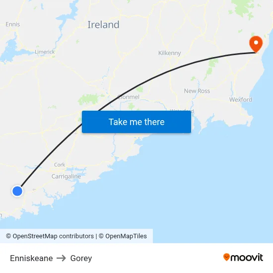 Enniskeane to Gorey map
