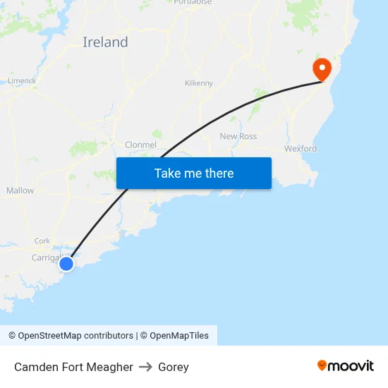 Camden Fort Meagher to Gorey map