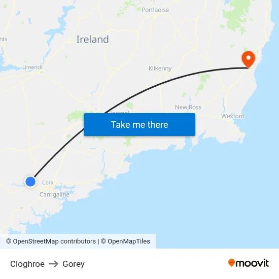 Cloghroe to Gorey map