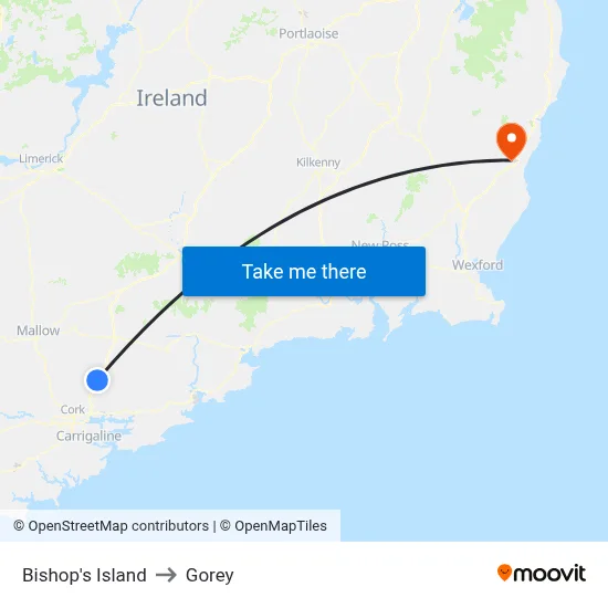 Bishop's Island to Gorey map