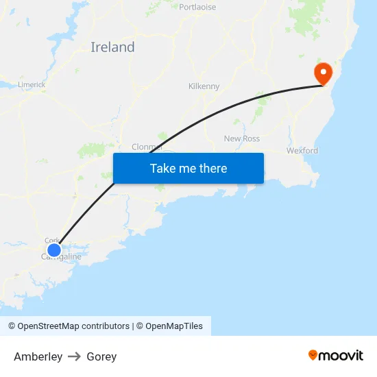 Amberley to Gorey map