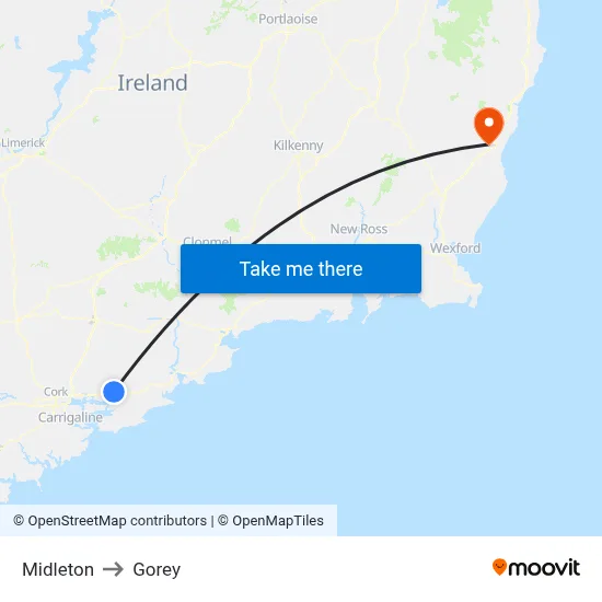 Midleton to Gorey map