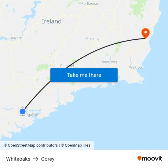 Whiteoaks to Gorey map