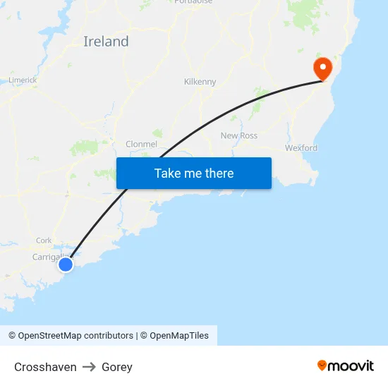 Crosshaven to Gorey map