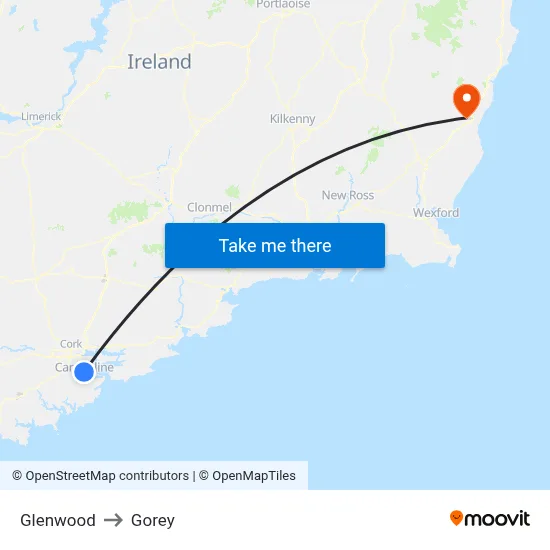 Glenwood to Gorey map