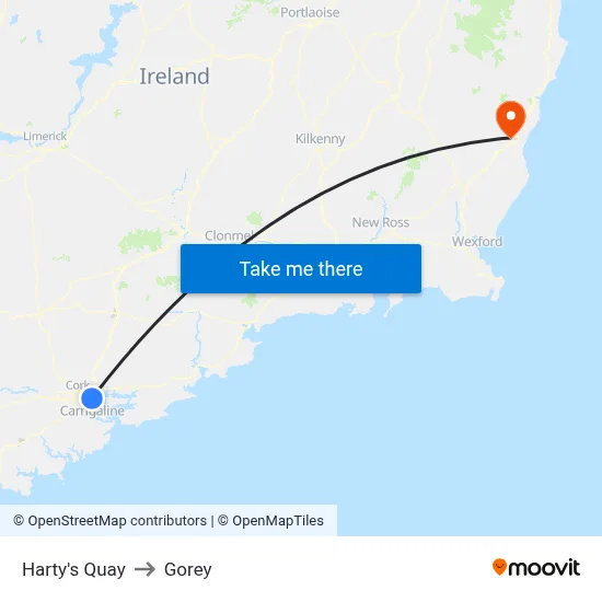 Harty's Quay to Gorey map
