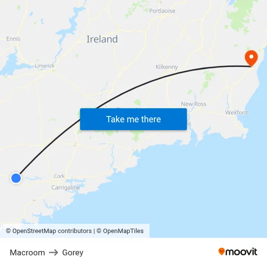 Macroom to Gorey map