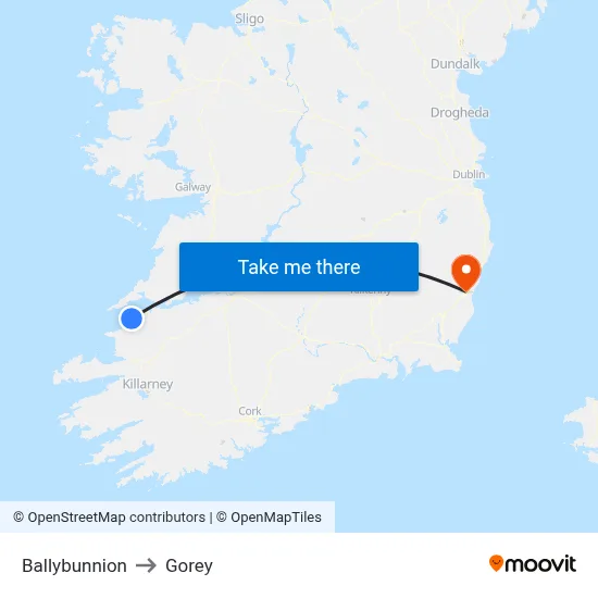 Ballybunnion to Gorey map