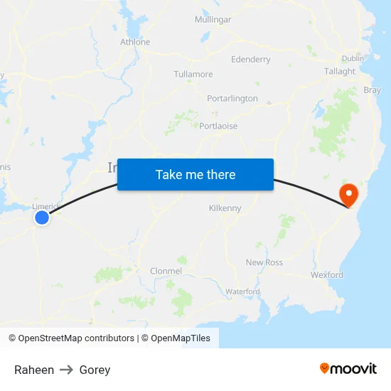 Raheen to Gorey map