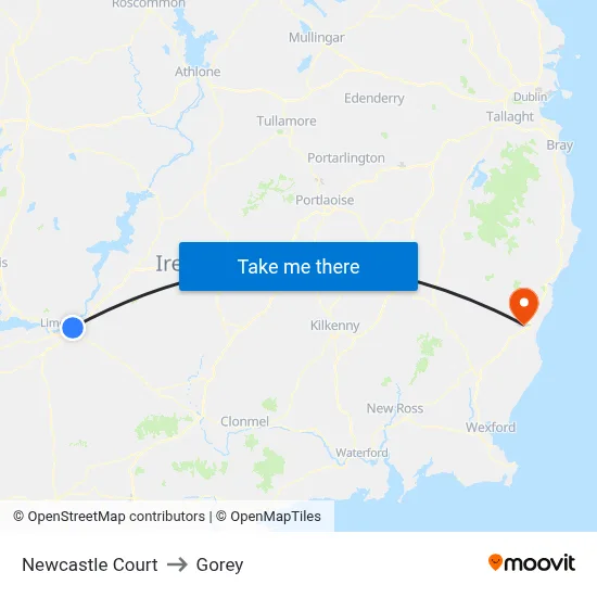 Newcastle Court to Gorey map