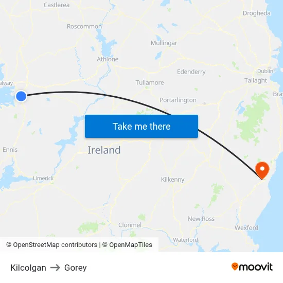 Kilcolgan to Gorey map