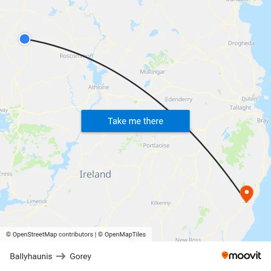Ballyhaunis to Gorey map