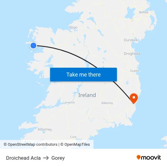 Droichead Acla to Gorey map