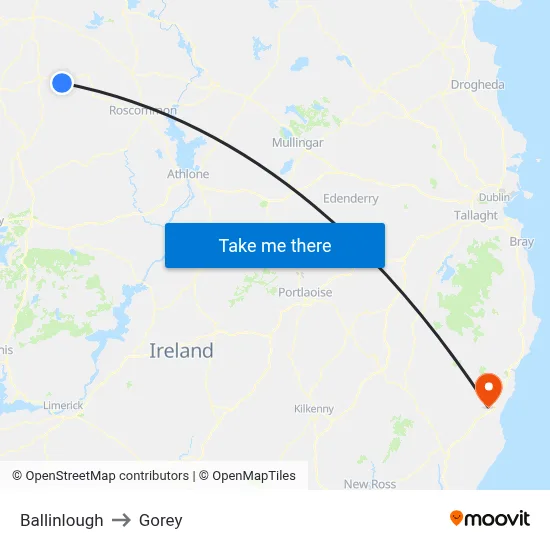 Ballinlough to Gorey map