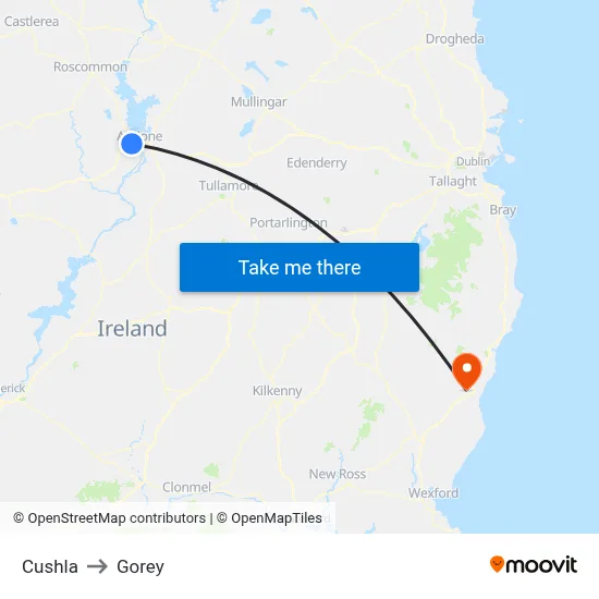 Cushla to Gorey map