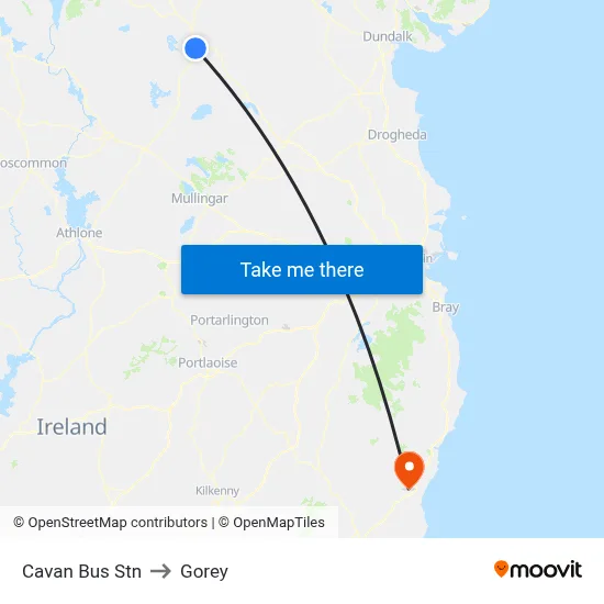 Cavan Bus Stn to Gorey map