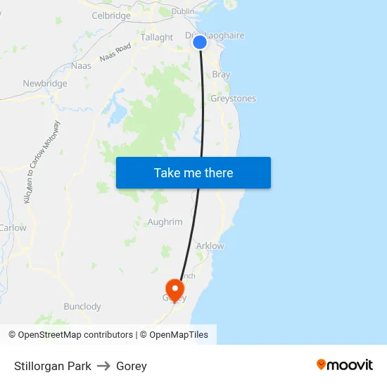 Stillorgan Park to Gorey map