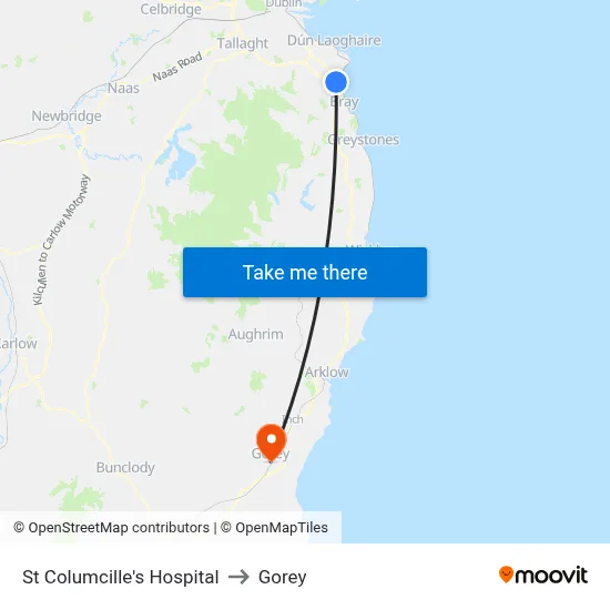 St Columcille's Hospital to Gorey map