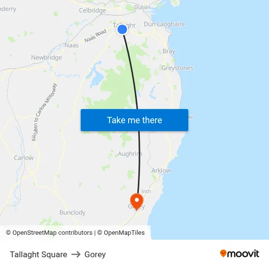 Tallaght Square to Gorey map