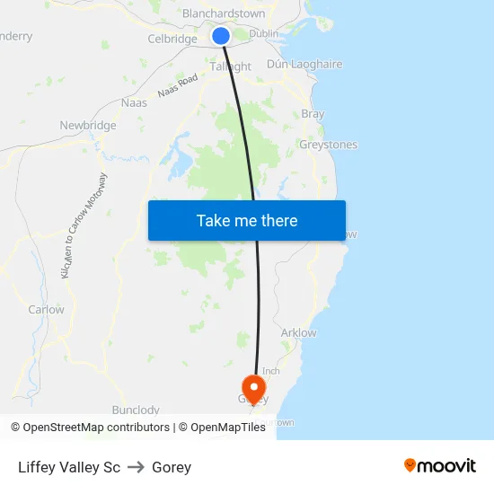 Liffey Valley Sc to Gorey map