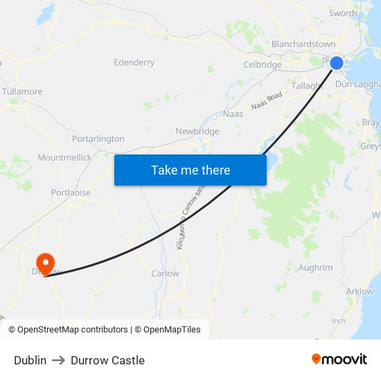 Dublin to Durrow Castle map